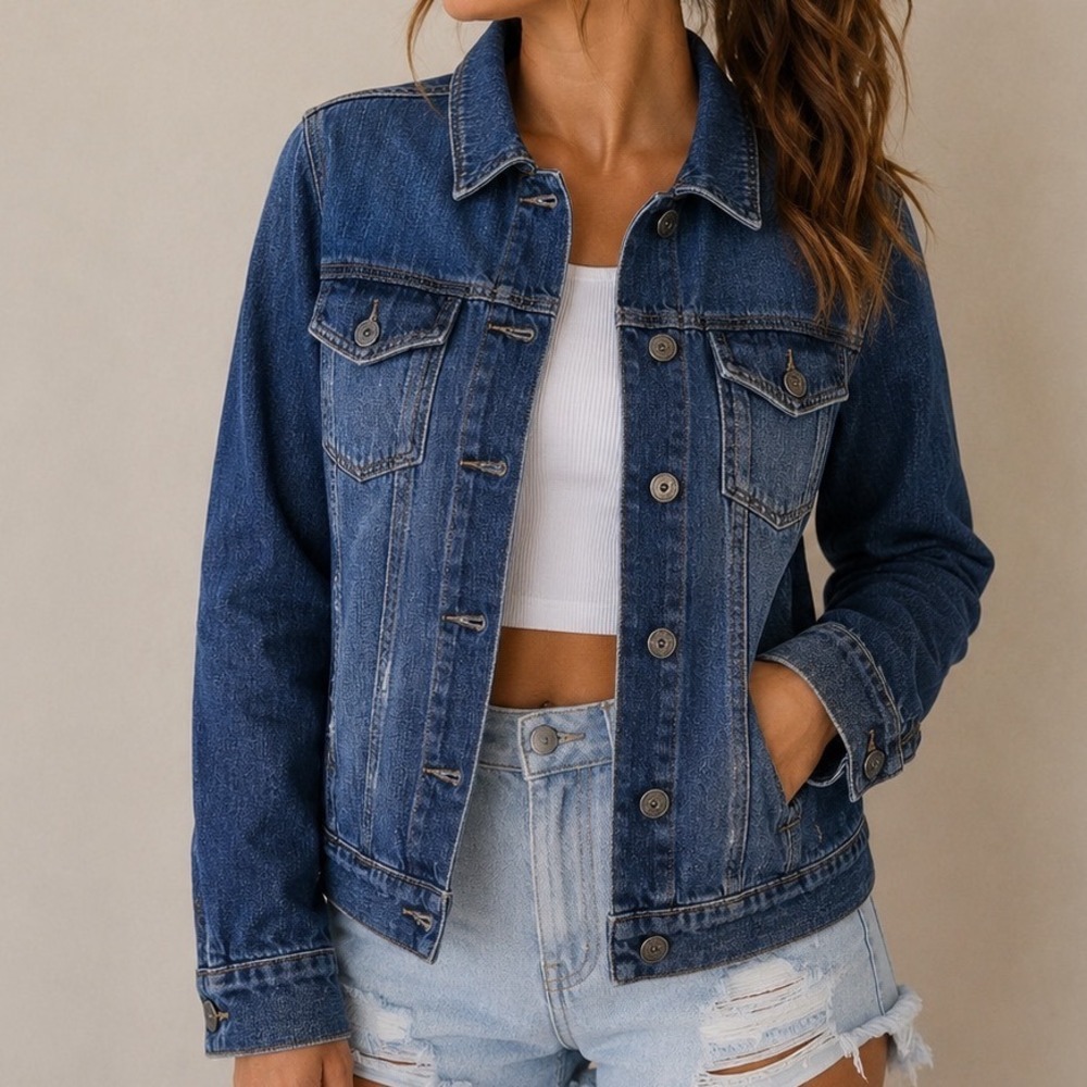 PAIGE Womens Blue Denim Trucker Jacket Medium Wash Cotton Rayon Size S Small